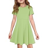 Imily Bela Girls Summer Short Sleeve Dress A Line Swing Basic Skater Twirl Party Dresses 5-14 Years
