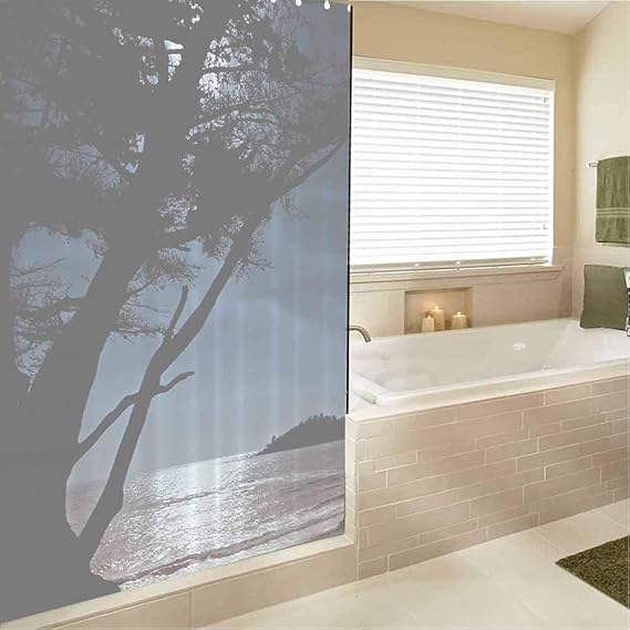 Amazon Com Romantic Landscape Uv Blocking Glass Stickers Dark Late Night Home Decor Lonely Tree Villa Bathroom Decoration Textile Modern For Bathroom Office Living Room Dark Blue Black Brown 18 1 X 78 7 Inch