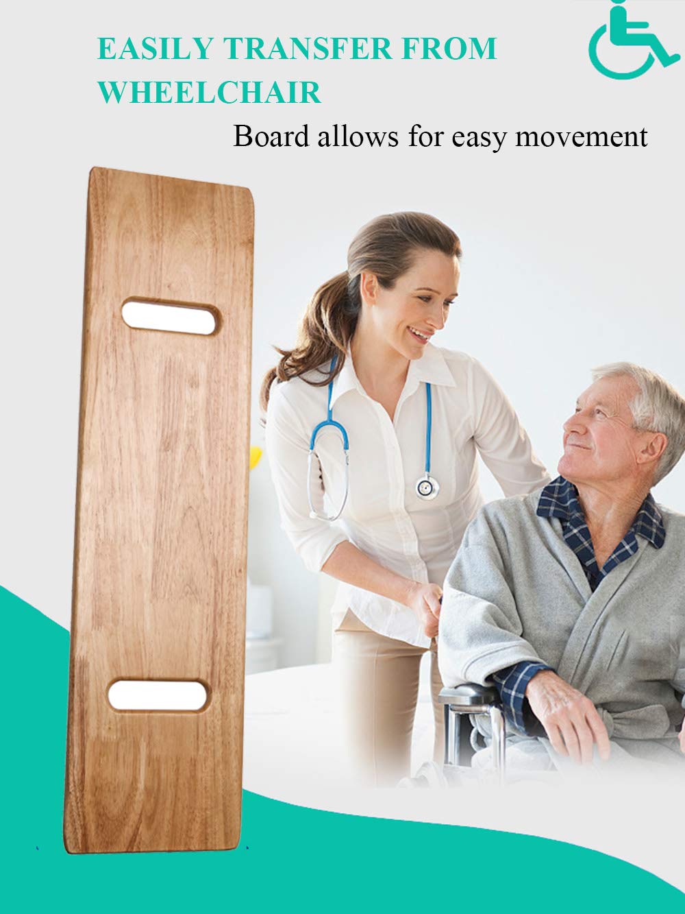 Wooden Slide Transfer Board with Handles, 500 lb Capacity Heavy Duty Slide Boards for Transfers of Seniors and Handicap, 30 x 8 x 0.7