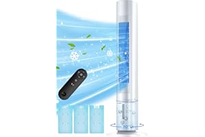 MYICY Evaporative Air Cooler, 35" Windowless Air Conditioner Portable, 3 Speeds, 1.2L Water Tank, 3 Ice Packs, 20ft Remote, 7H Timer, No Hose No Window Needed,70° Oscillating Portable AC Unit for Room