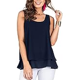 Floral Find Women's Chiffon Layered Tank Tops Summer Sleeveless Round Neck Blouses Shirts