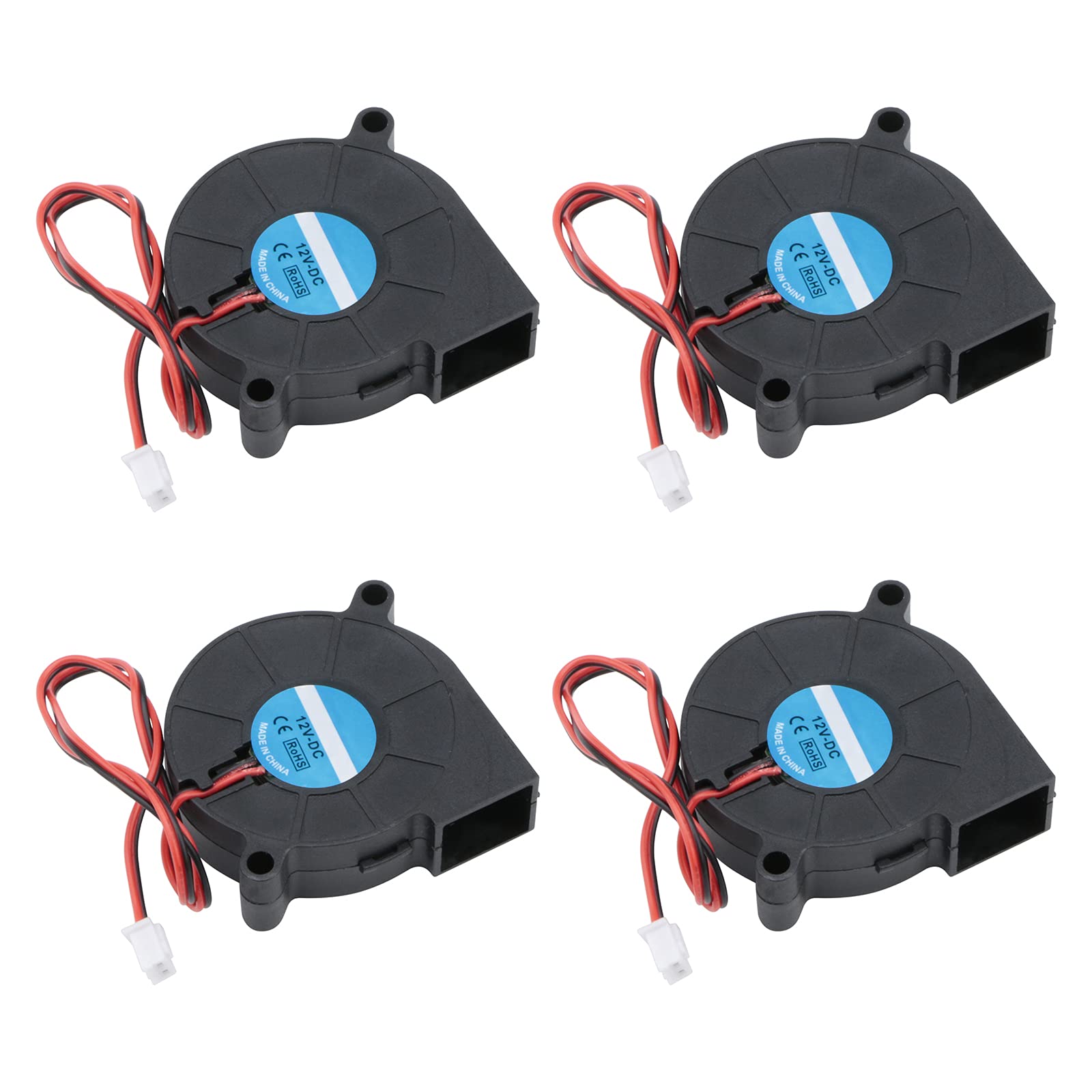 Rowiz 50mm Blower Fan 12V 0.15A 2-Pin Connected Mini Turbo Fan Centrifugal Turbine Fan for Purifier Humidifier, 50x15mm, Pack of 4