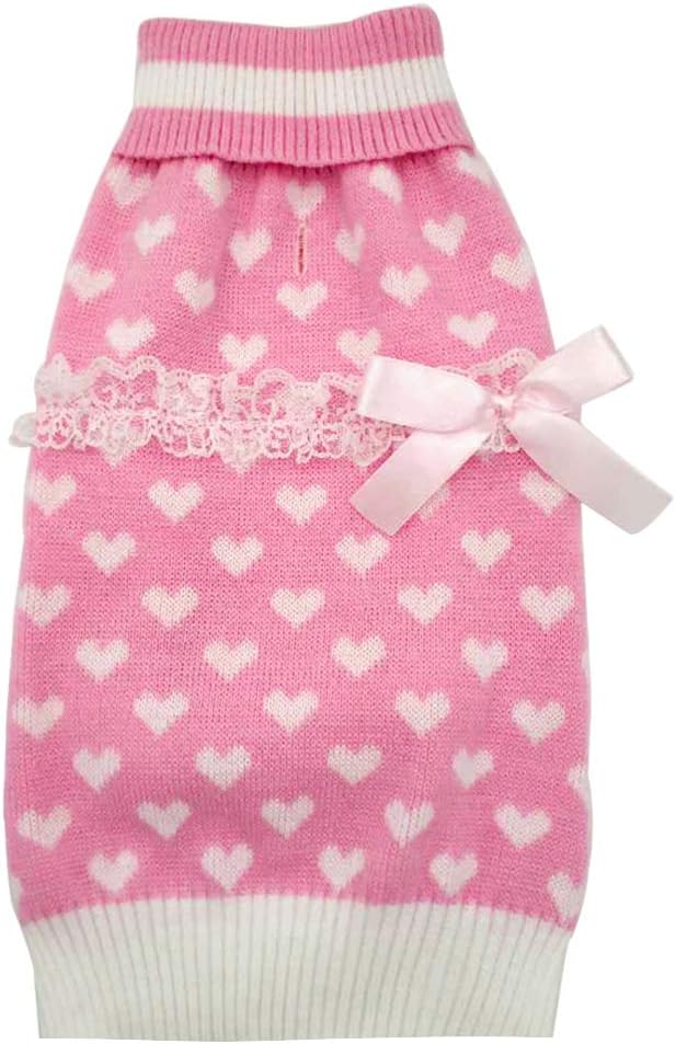 kyeese Dog Sweaters Pink with Bowtie Pullover Turtleneck Dog Sweater with Leash Hole Dog Knitwear Warm Pet Sweater for Fall Winter