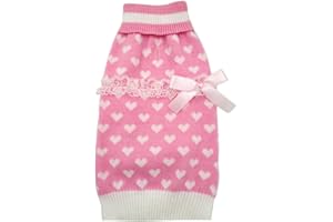 KYEESE Valentine's Day Dog Sweaters for Small Dogs with Leash Hole Turtleneck Pink Dog Sweater with Bowtie Knit Pullover Dog Clothes