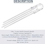 DAOKAI 100x 5mm RGB Common Cathode Tri-Color LED Diodes 4-Pin Transparent Round view 2