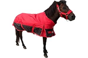 BABYFOXY Mini Horse Pony Foal Turnout Blanket 280g Filling Lightweight Breathable 1680D Miniature (Red Black, US 55 inch/EU 110 cm)