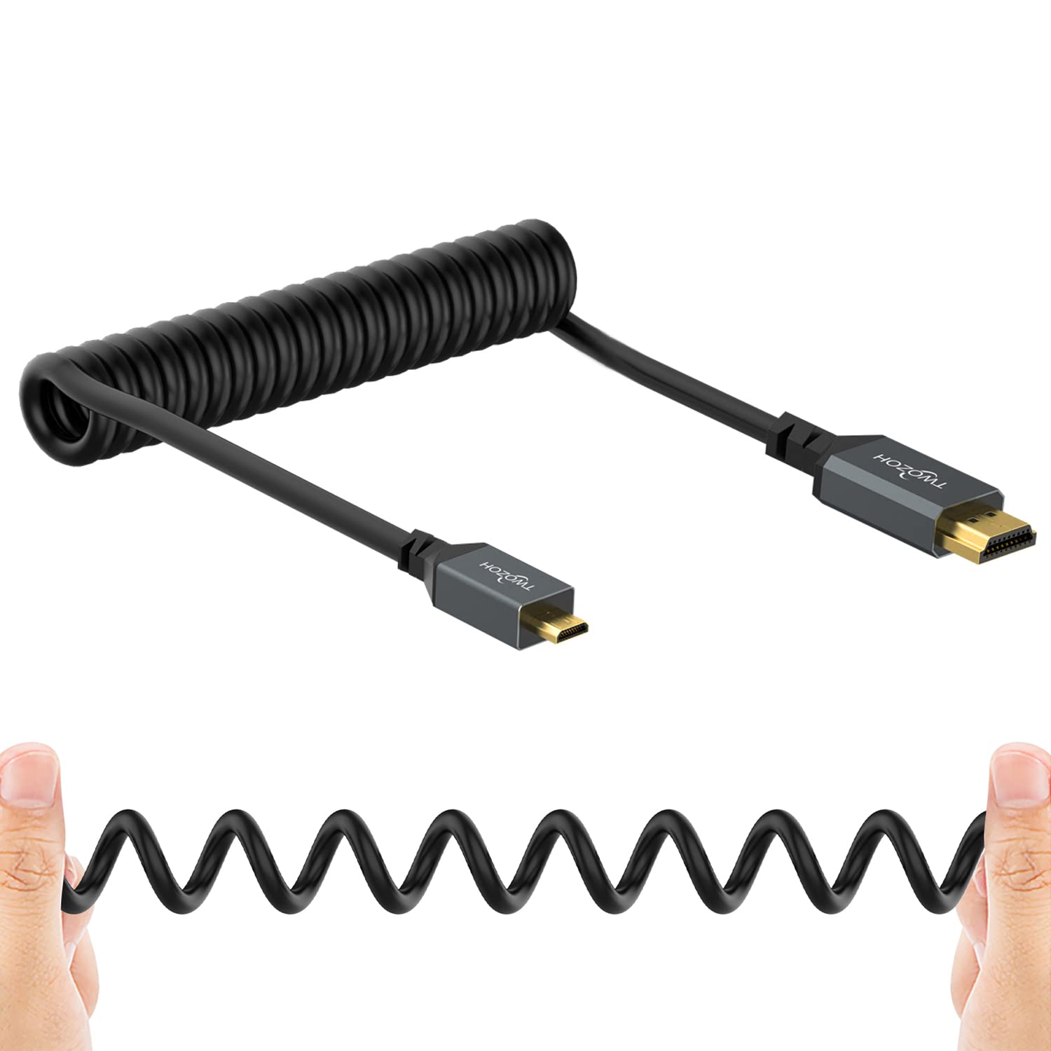 Twozoh Micro HDMI to HDMI Coiled Cable, Coiled Micro HDMI to Full HDMI Cable Support 3D 4K UHD, 1080p (Extend up to 1.5M)