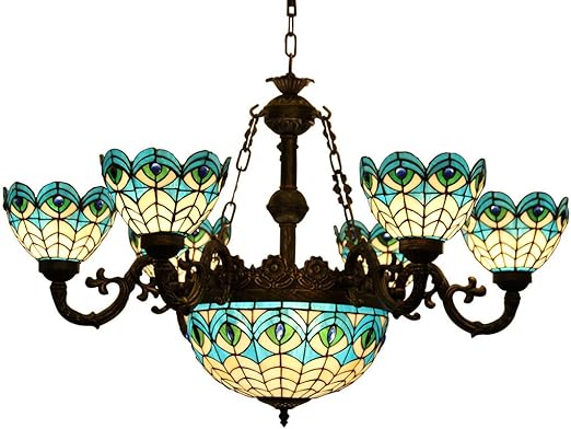 Makenier Vintage Tiffany Mediterranean Style Peacock Blue Stained