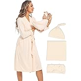 QTECLOR Maternity Robe with Matching Swaddle Blanket Set,Maternity Barhrobe Delivery Labor Robe for Hospital Women Dress