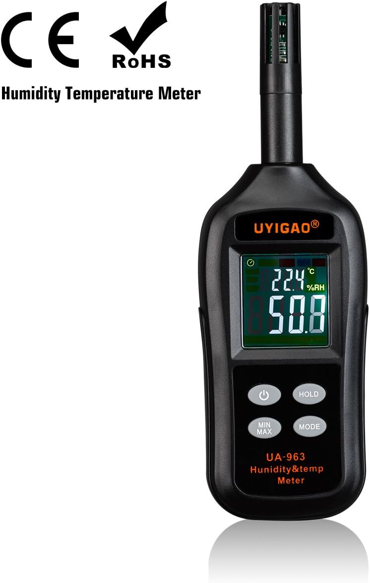 Digital Temperature and Humidity Meter UYIGAO LCD Mini Psychrometer Thermo-Hygrometer with Dew Point and Wet Bulb Temperature Hygrometer for Industry, Agriculture, Meteorology and Daily Life
