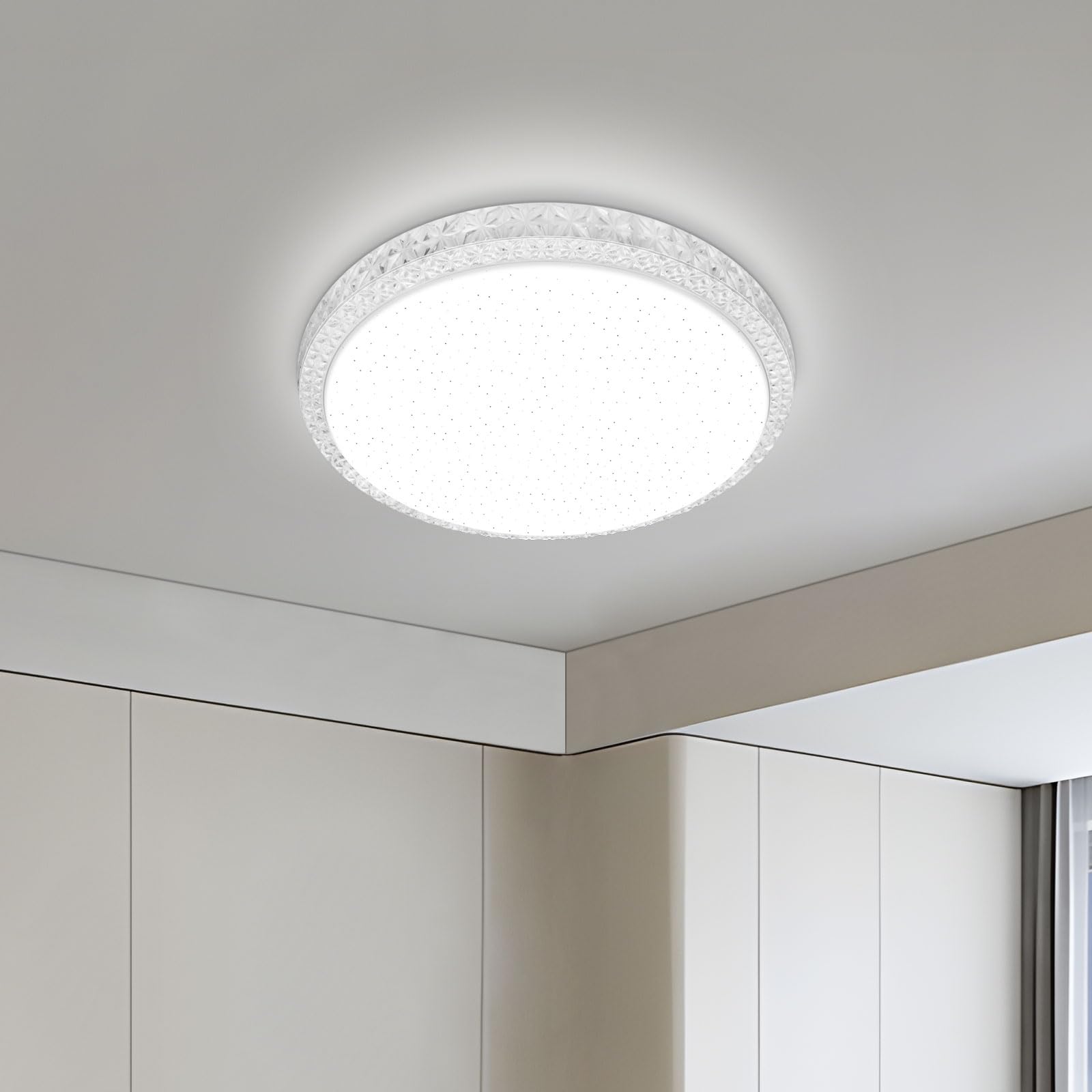VIPMOON LED Ceiling Lamp 18W, Natural White, 6500K Round Ceiling Fixture Bedroom Ceiling Lights Modern Ceiling Lamp for Kitchen, Bathroom, Storage Room, Garage, Hallway