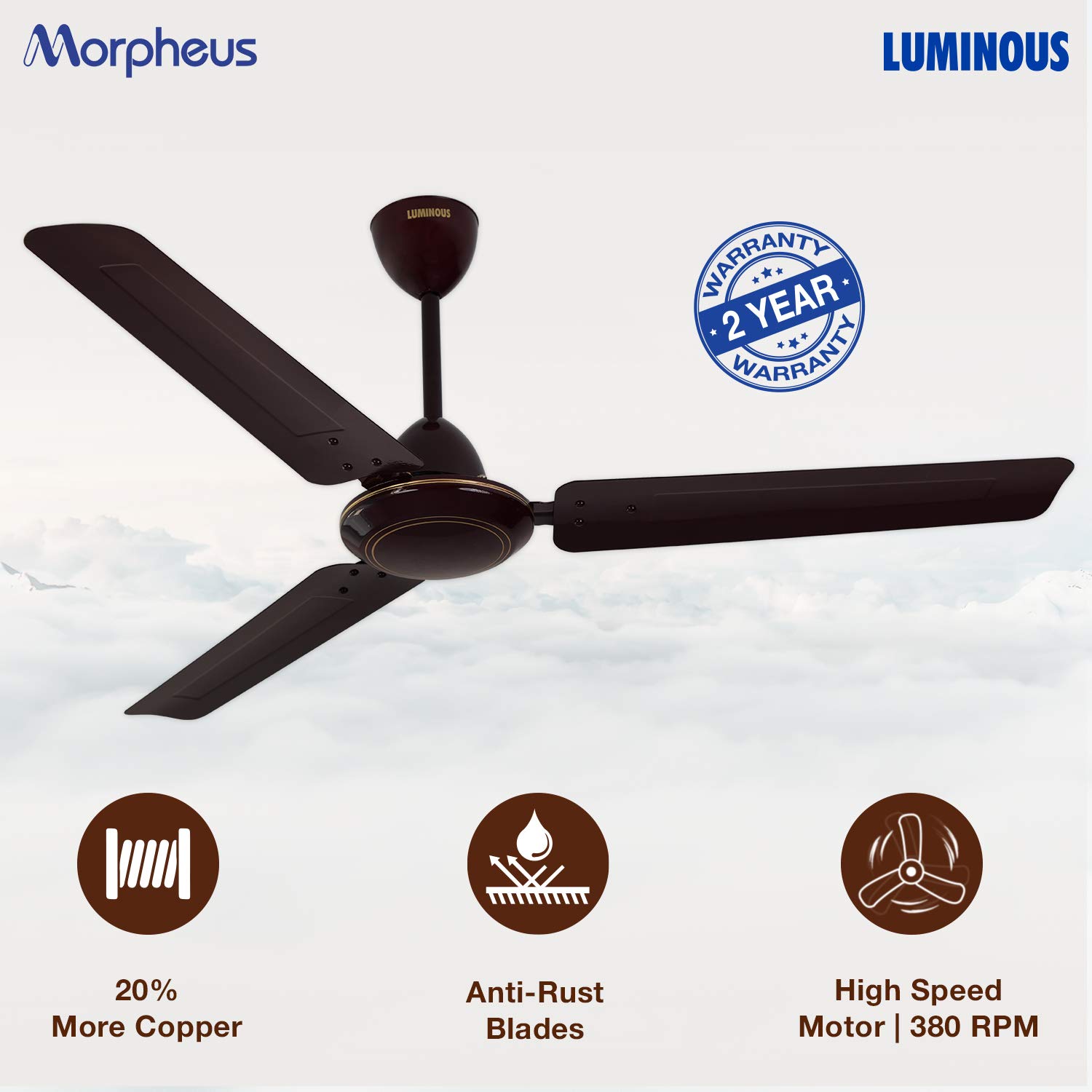 Buy Luminous Morpheus Anti Rust 1200mm Ceiling Fan Brown Online