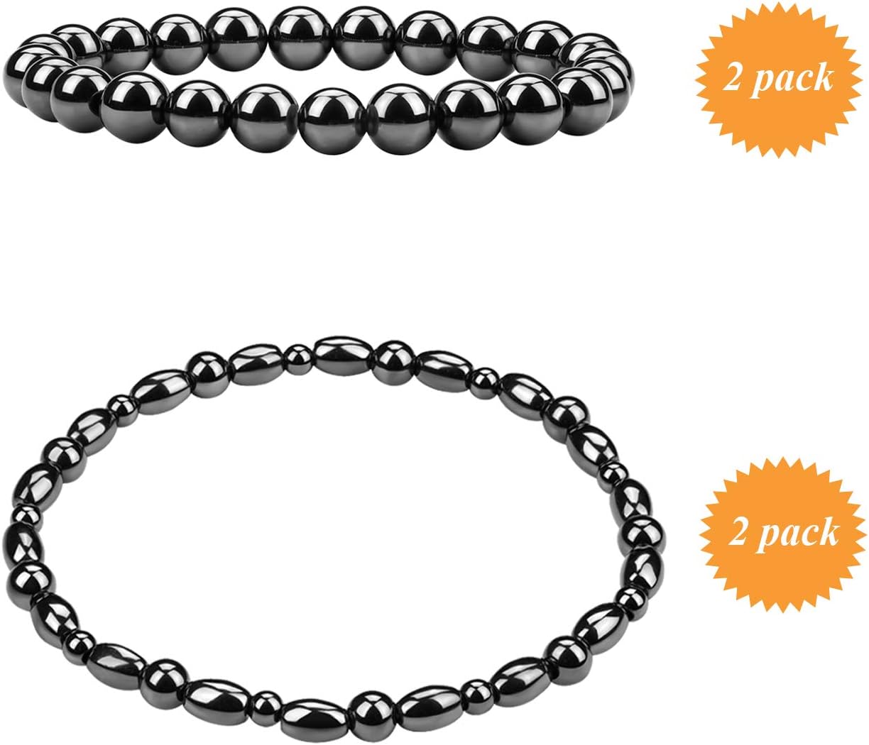Jeracol 2Psc Anxiety Bracelet and 2Psc Magnetic Anklet for Women Men Magnetic Bracelets Strong Elastic Hematite Bracelet Anklet for Arthritis Migraine Pain Relief to Improve Health Gifts