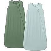 Mosebears Unisex Baby Sleep Sack 1.0 TOG, Supersoft Rayon Made from Bamboo Wearable Blanket with 2-Way Zipper (Sage&Green,6-18 Months)