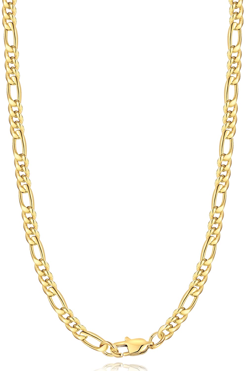 Jewlpire Silver Chain Gold Chain for Men, 14K Gold Plated Men's Chain Necklaces Cool Figaro Chain for Men, Hip-Hop 5.5mm/7mm Mens Chain 16 18 20 22 24 26 Inch