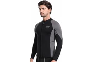 REALON Women Men Top Wetsuit Jacket, 2mm 3mm Neoprene Swim Wet Suit Shirt Long Sleeves Front Zip for Adult Youth Cold Water Snorkeling Diving Surfing Watersports