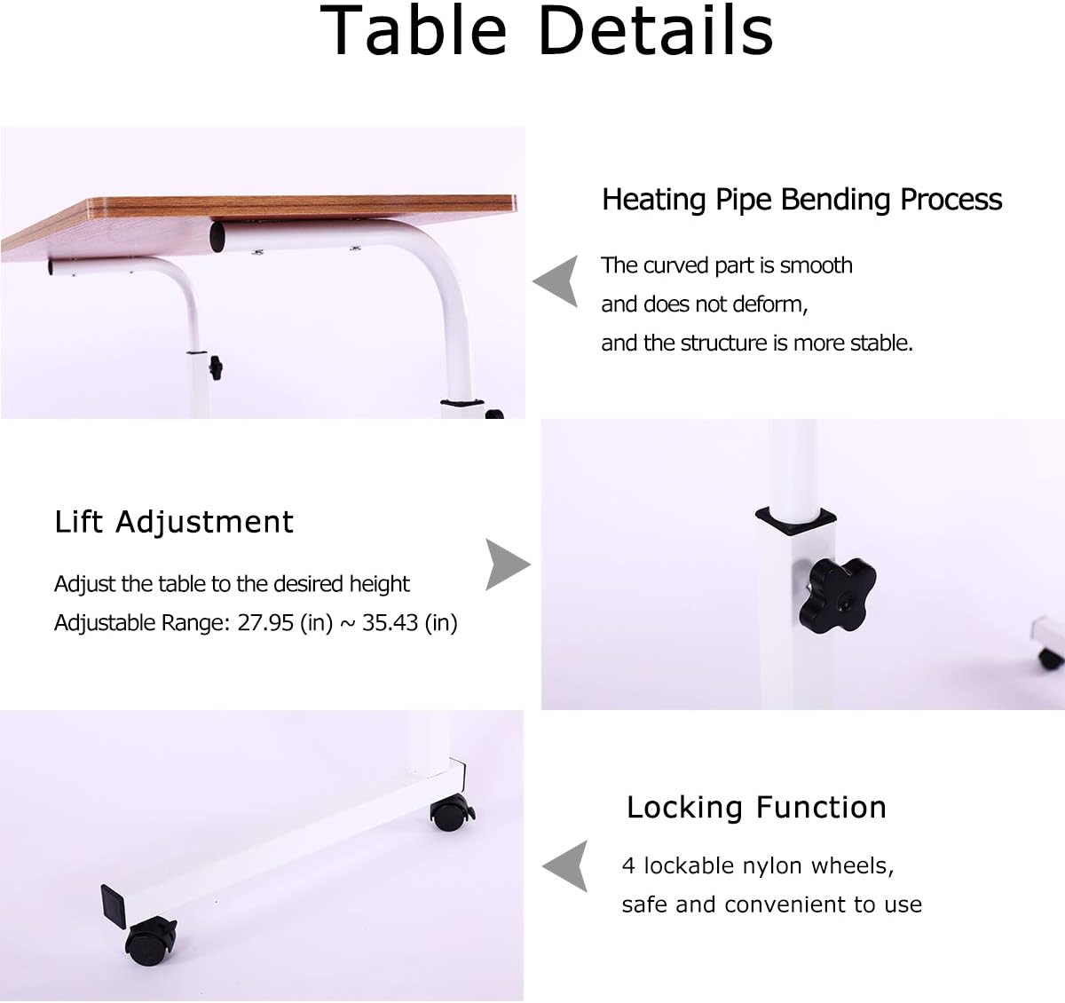 Laptop Cart 23.6" Mobile Table Fancasa Movable Portable Adjustable Notebook Computer Stand with Wheels (Teak): Home Audio & Theater