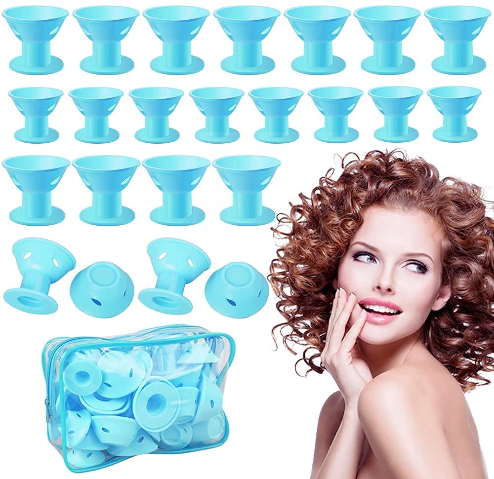 40 x Silicone Hair Curlers, Silicone Hair Curlers Can Create Beautiful Curly Hair and Hair Curlers for Long Short Hair, Silicone Hair Rollers No Heating Required (Blue)