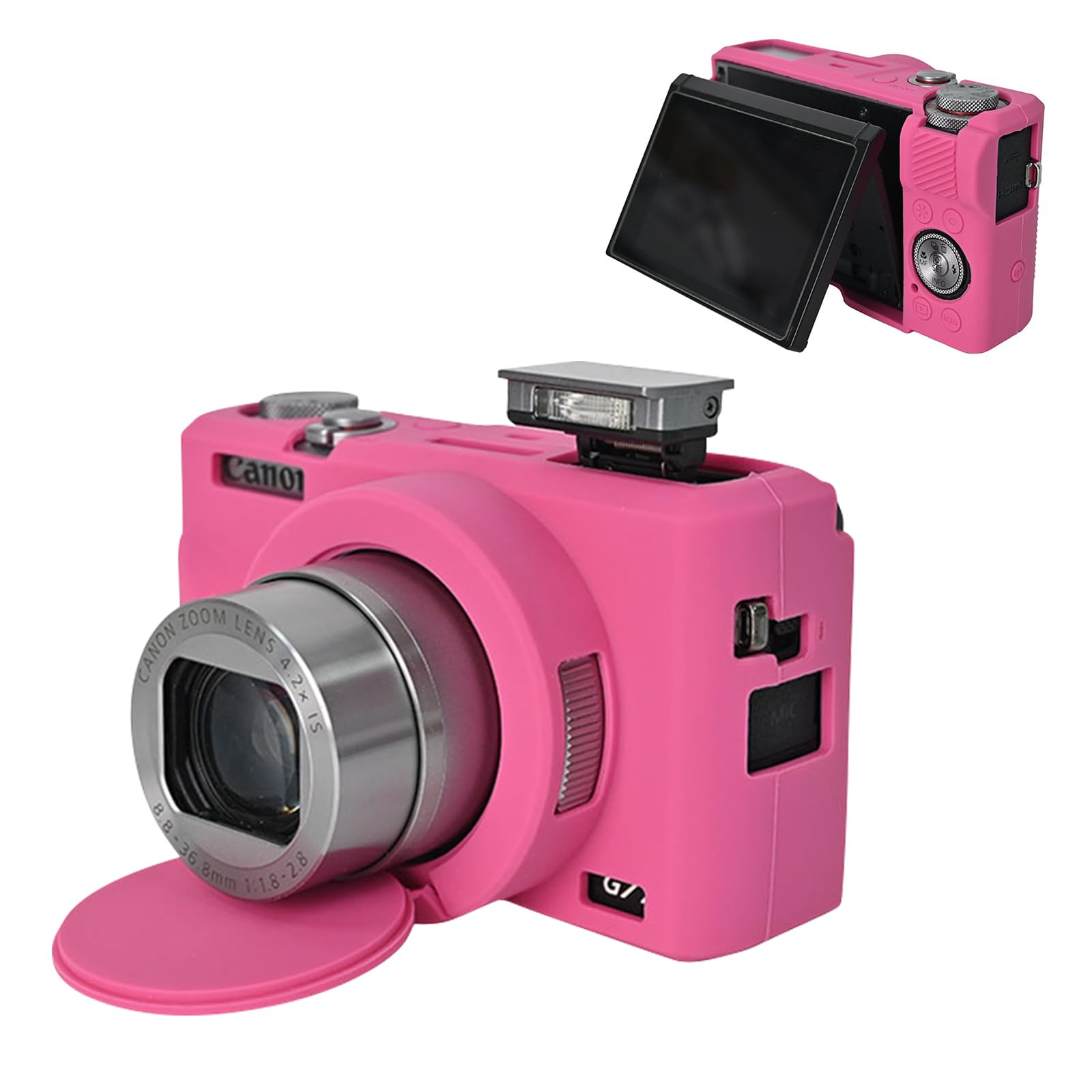 MUZIRI KINOKOO Case for Canon G7X Mark III Digital Camera - Soft Silicone Sleeve for Canon G7X3/G7X III Protective Cover with Removable Lens Cover - Lightweight & Anti-Scratch - Rose Red