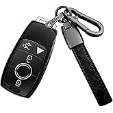 Sindeda for Mercedes Benz Key Fob Cover with Keychain Soft Full Protection Key Shell Key Case Compatible with Mercedes Benz E Class, 2018-up S Class, 2017-2022 C-Class G-Class A-Class (Black)
