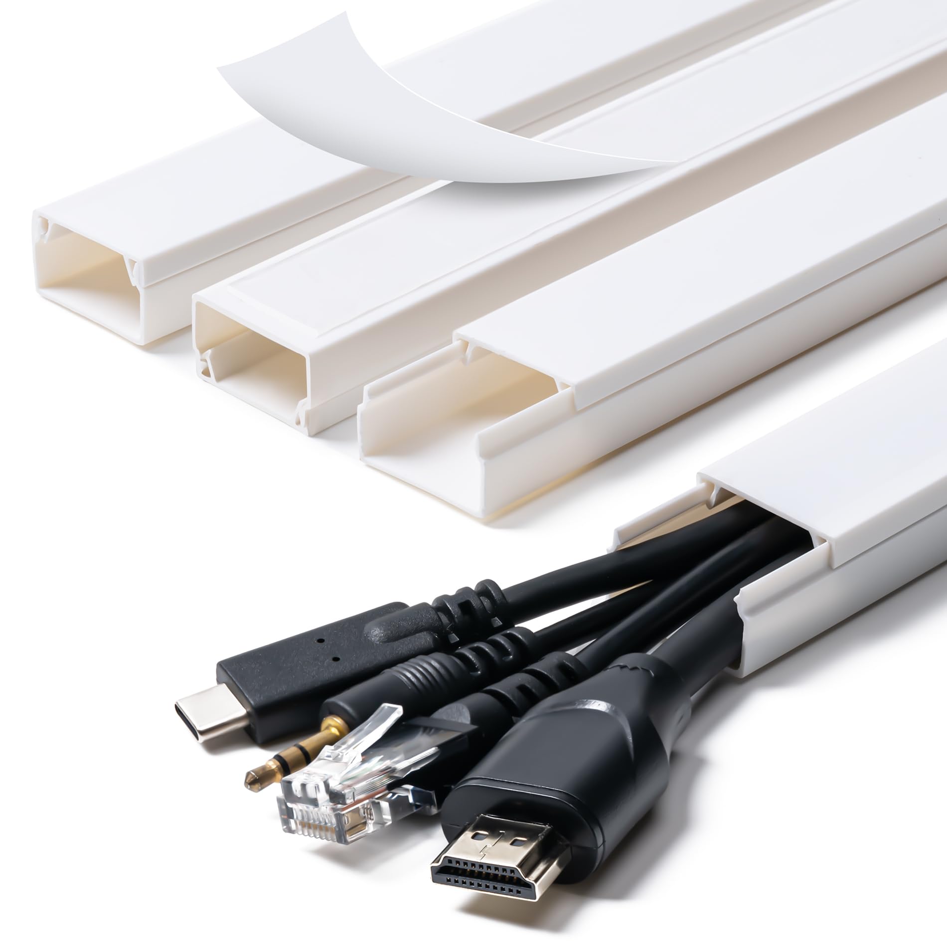 Photo 1 of Cord Hider, 58in Cable Hider, Cord Covers for Wires on Wall, Paintable Cable Cover Raceway, Wire Hiders for TV on Wall, Cord Concealer, Cord Cable Management, 4X L14.5 W0.96 H0.58in, White