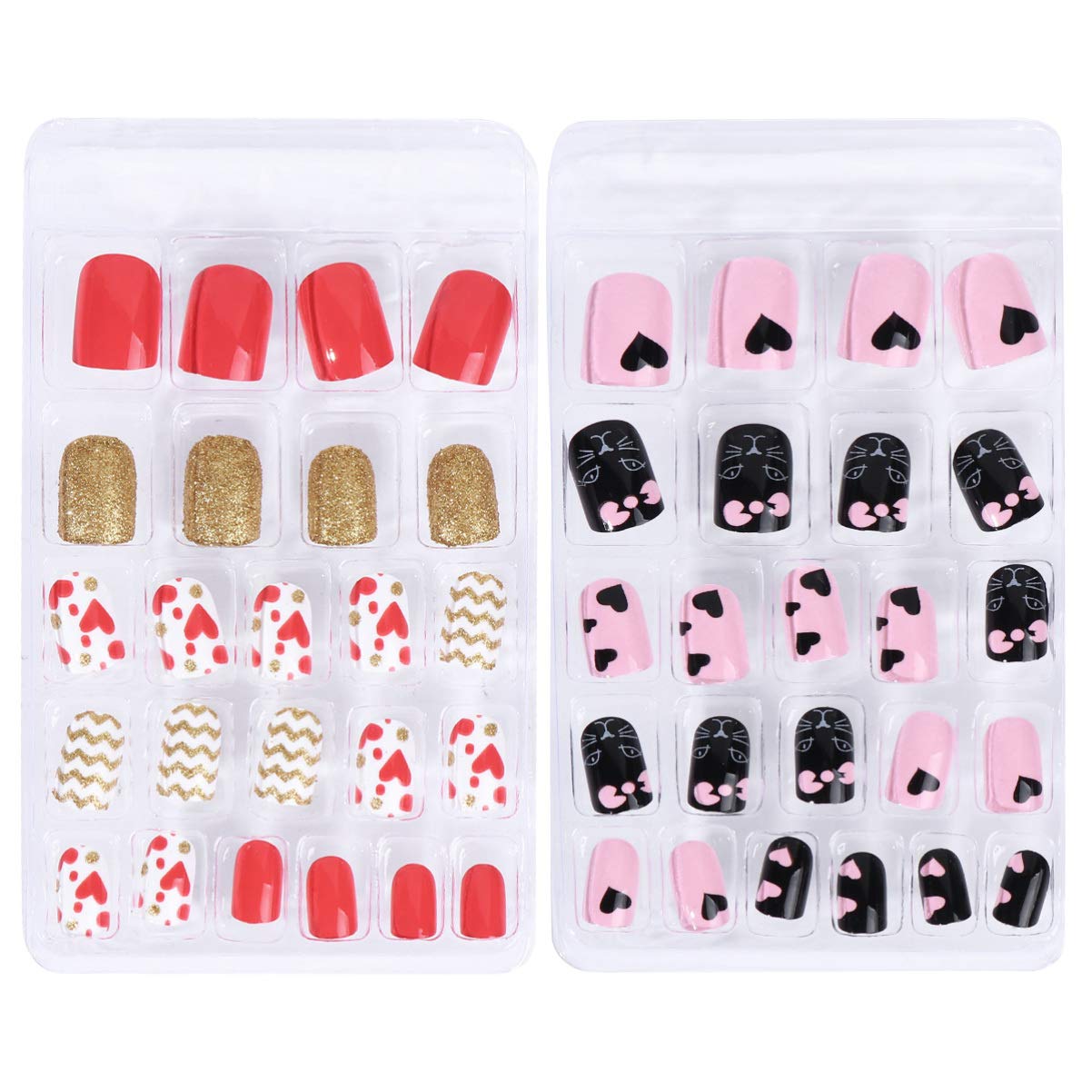 FRCOLOR 48Pcs Children Stick on Nails Kids False Nails Press on Full Cover Nails Tips Cartoon Short False Nail Kits for Girls Gifts