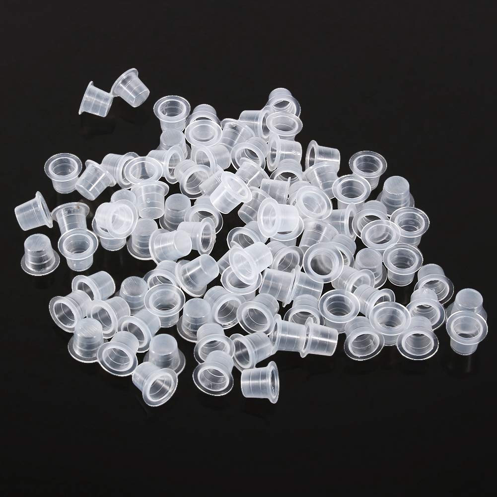 Fockety Small Tattoo Ink Cups, Plastic Material, 100 Pieces, Transparent, Not Water Resistant, Adult, Tattoo Ink Cup