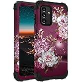 Hocase for Samsung Galaxy A13 5G Case, Burgundy Flowers | Heavy Duty Shockproof Protection Soft Silicone Rubber Bumper+Hard Plastic Hybrid Protective Case