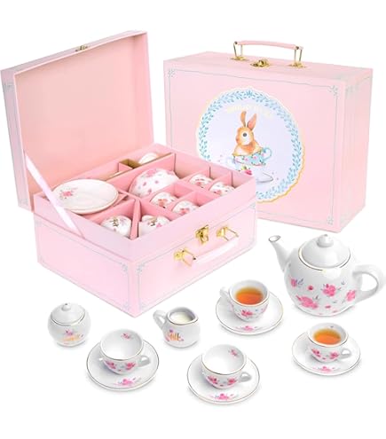 Delton製品鳥Tin Tea Set withバスケット18ピース、4&quot; Delton製品鳥Tin Tea Set withバスケット18ピース、4