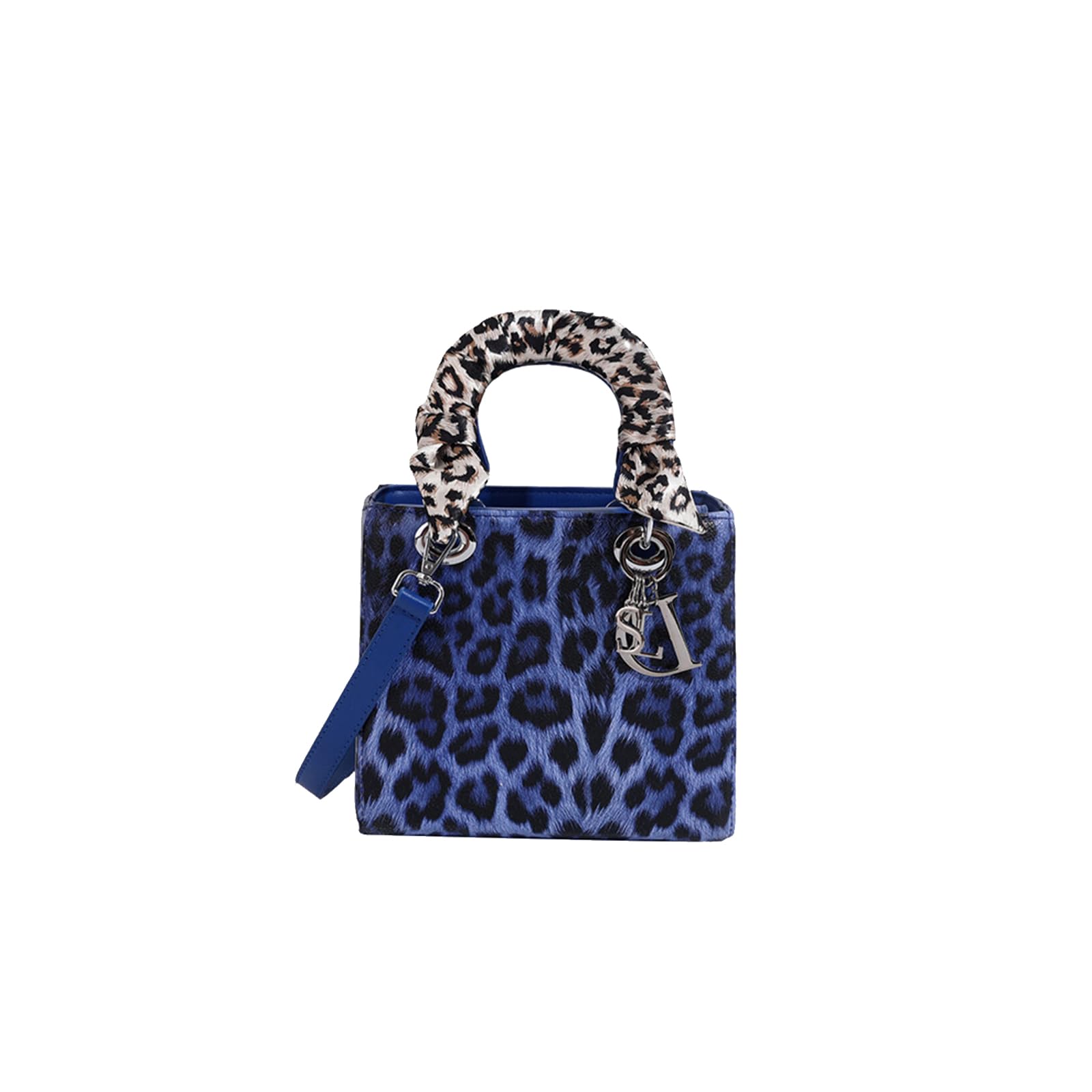 CORIOS Leopard Handbag Women PU Leather Shoulder Bag Waterproof Crossbody Bag Fashion Messenger Bag Satchel Bag Elegant Hobo Bag Top Handle Bag Shopping Work Travel Tote Bag, blue S, L