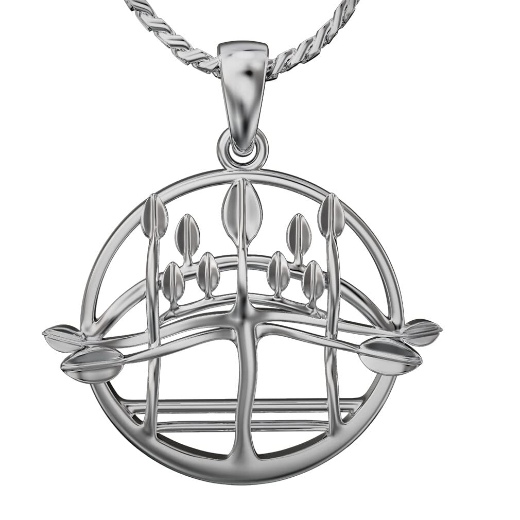 Cairn Small 925 Sterling silver Charles Rennie Mackintosh pendant necklace with 18" silver chain for women. Jewellery gift box included. Grace. 720 d