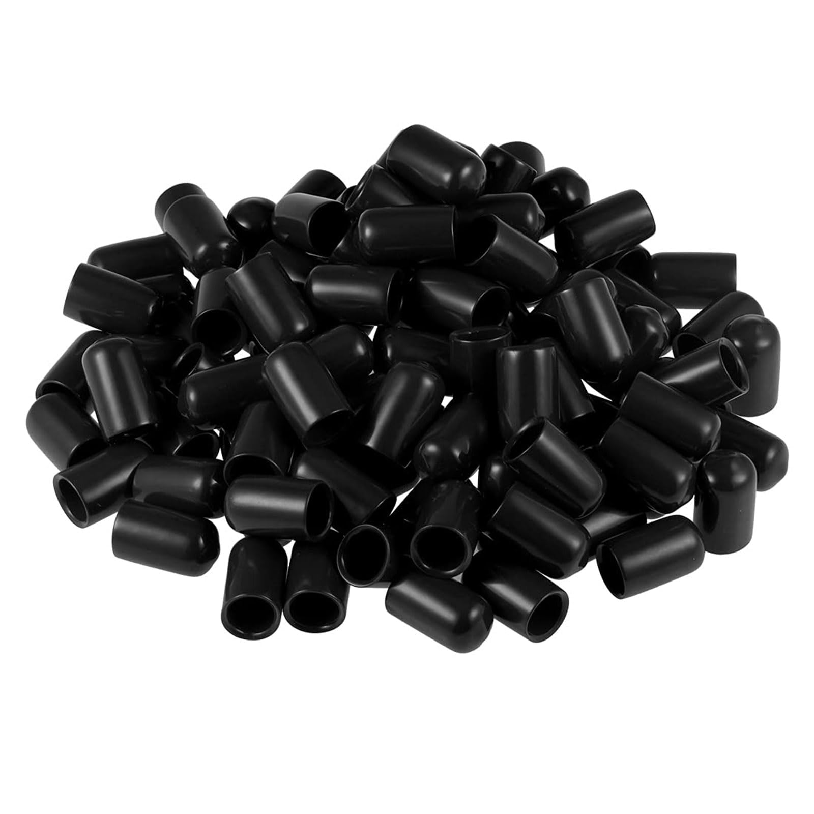 TOP-VIGOR 100Pcs Rubber End Caps, 10mm ID Round Flexible Screw End Caps Thread Protectors, Black Vinyl Bolt Covers Rubber Covers for Screws, Tubes, Cables, Wires, Cyling, etc