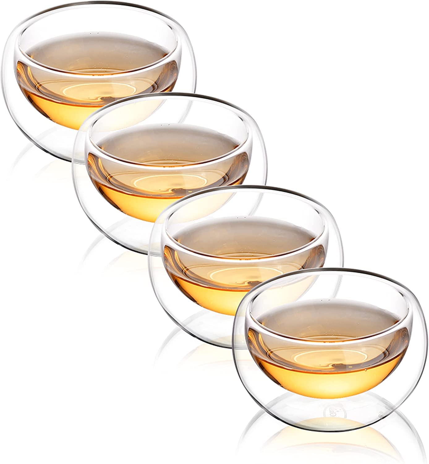 CNGLASS Double Wall Glass Tea Cups Set of 4, Insulated Clear Borosilicate Teacups 100ml, Small Thermal Espresso Cups for Coffee