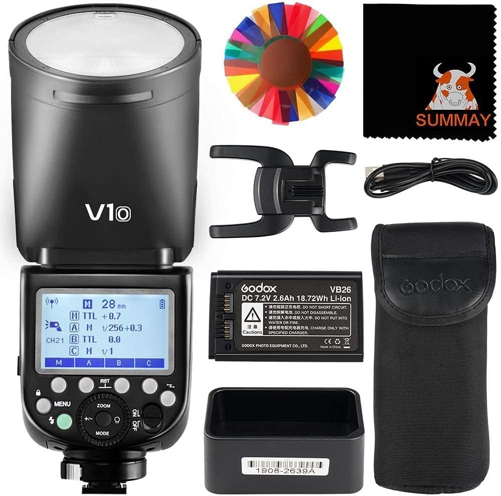 GODOX V1-O Round Head Flash Speedlight for Olympus Panasonic 76Ws TTL 1/8000s High Speed Sync 1.5 sec Recycle Time 480 Full Power 2600mah Rechargeable Battery