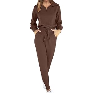 Womens 2 Piece Knit Lounge Set Long Sleeve Zip Up Sweater Jogger Pants Travel Tracksuit