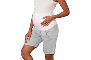 Bhome Maternity Bermuda Shorts Over The Belly Workout Loose Casual Pregnancy Pants with Pockets