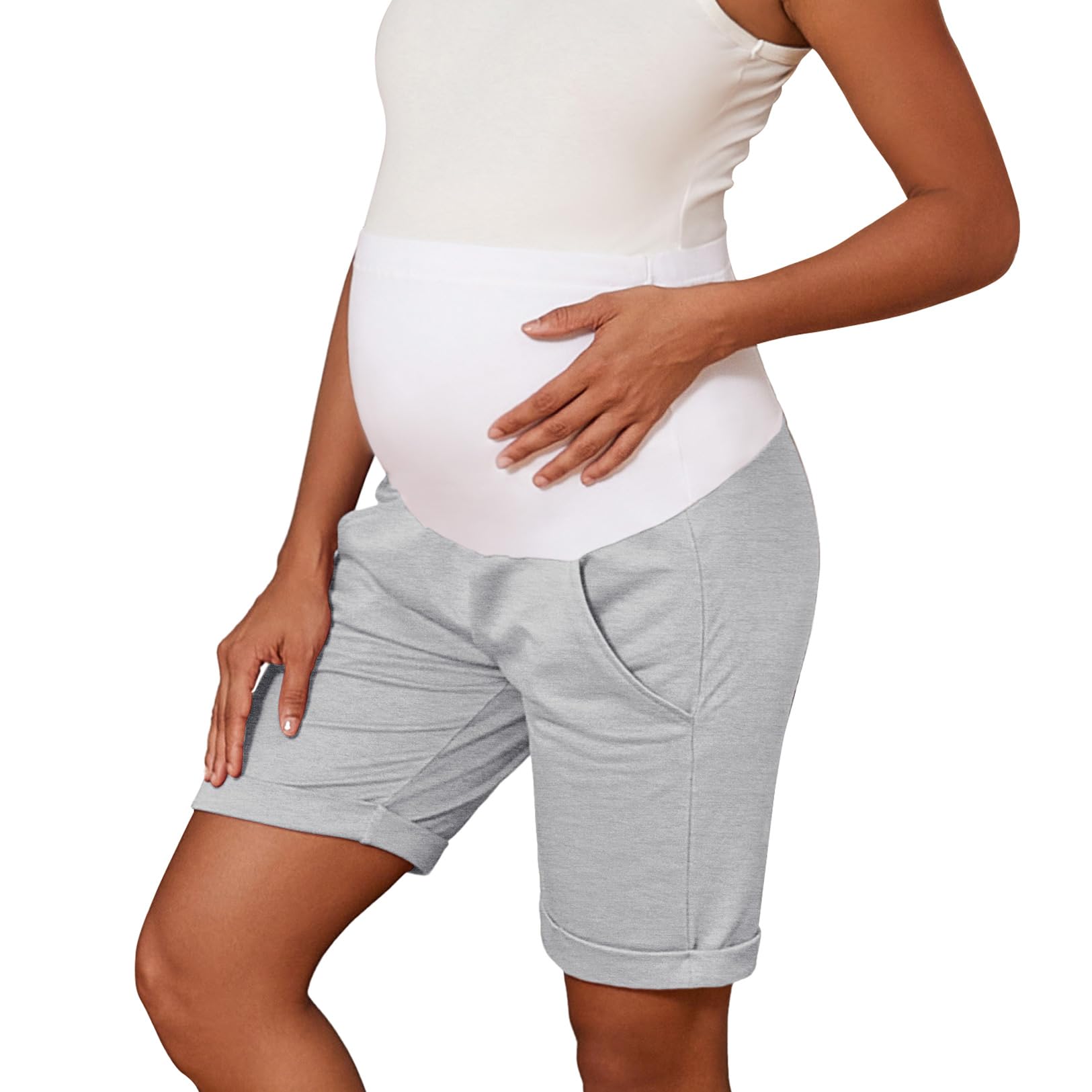Photo 1 of Bhome Maternity Bermuda Shorts Over The Belly Workout Loose Casual Pregnancy Pants with Pockets Dark Pink S