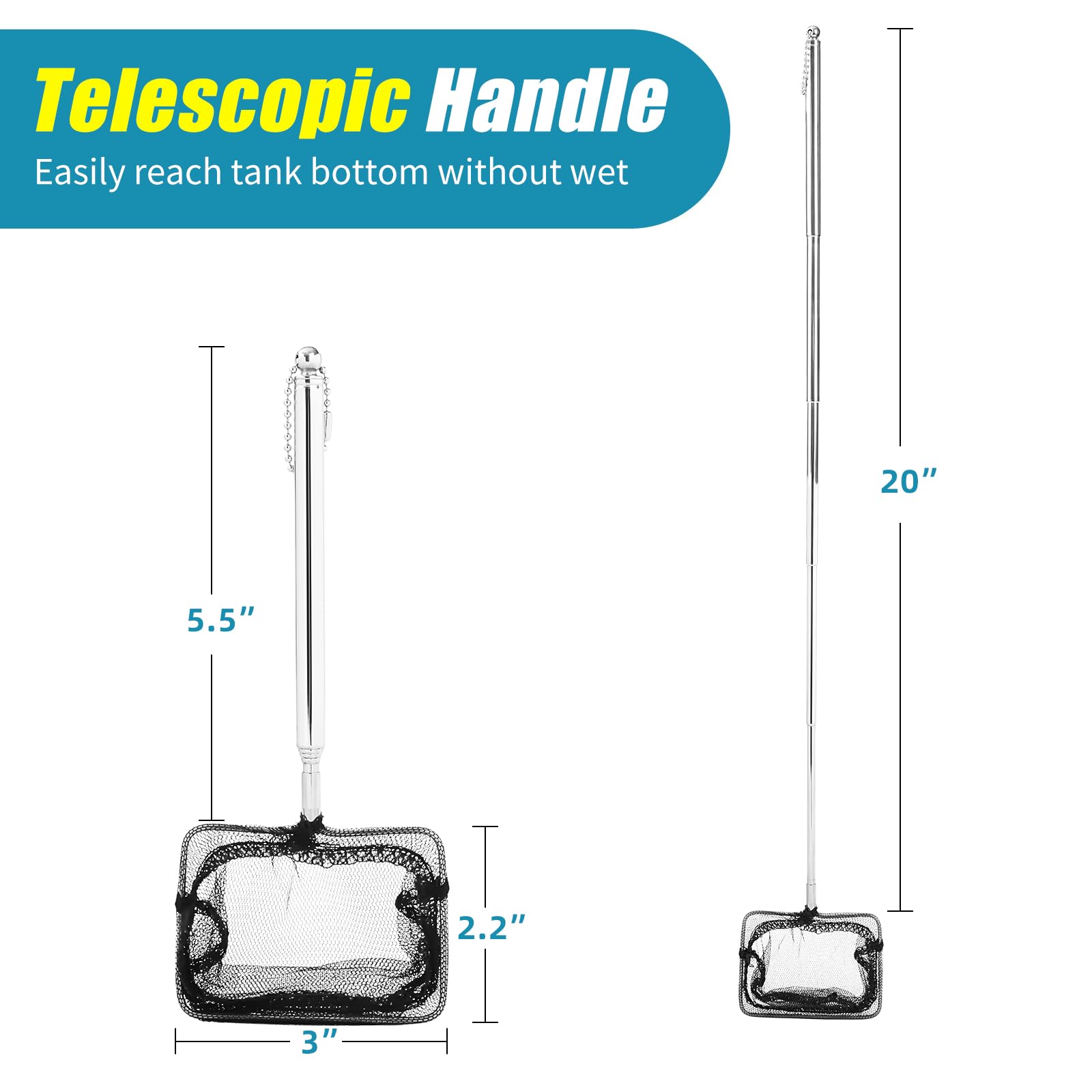 AQUA NET Aquarium Net with Extendable Long Handle Adjustable CHOOSE SIZE NEW
