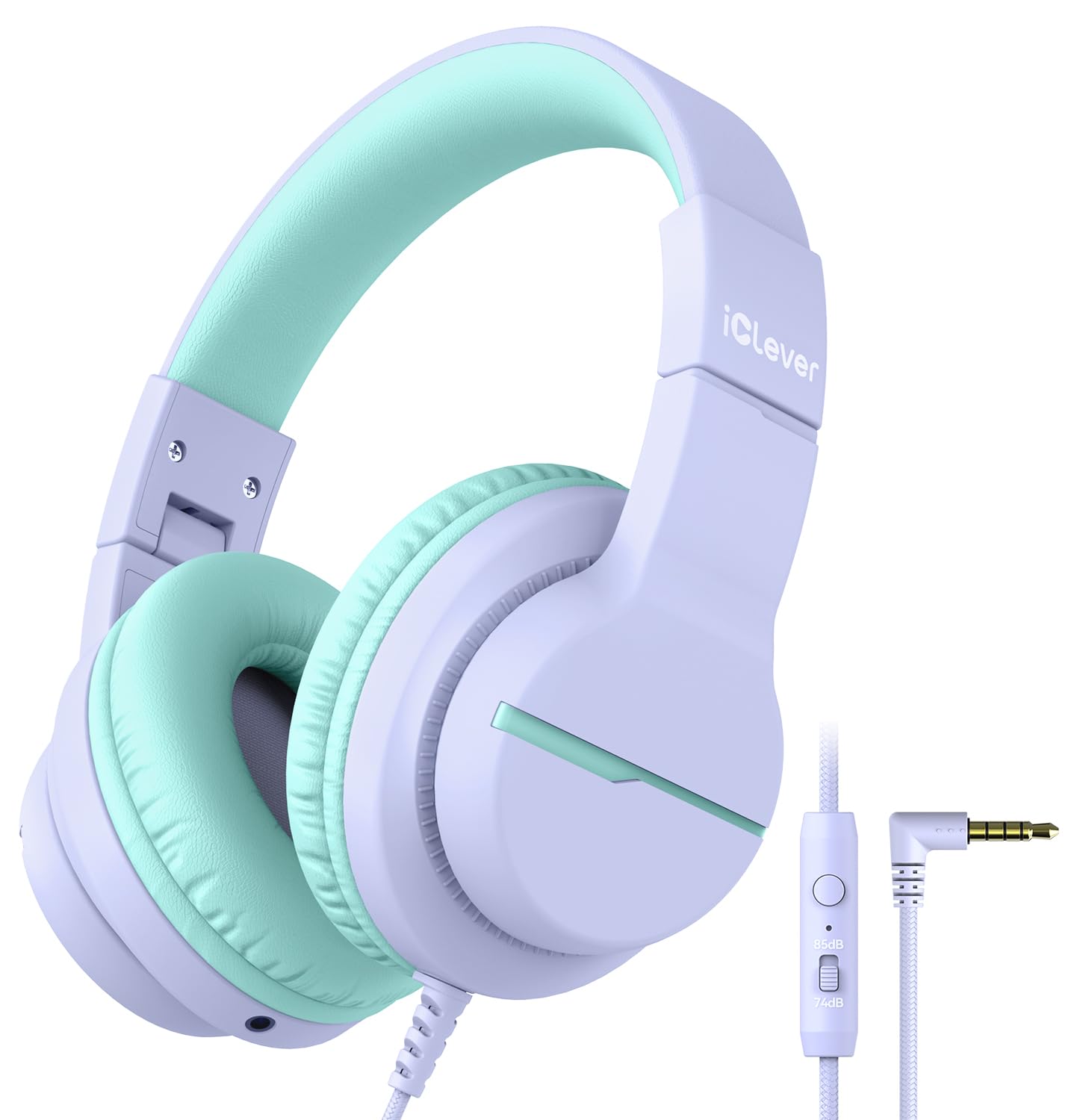 Photo 1 of iClever HS19 Kids Headphones for School with Microphone, Safe Volume Limiter 74/85dBA, Over-Ear Girls Boys Headphones for Kids with FunShare Foldable Wired for iPad/Travel (Purple)