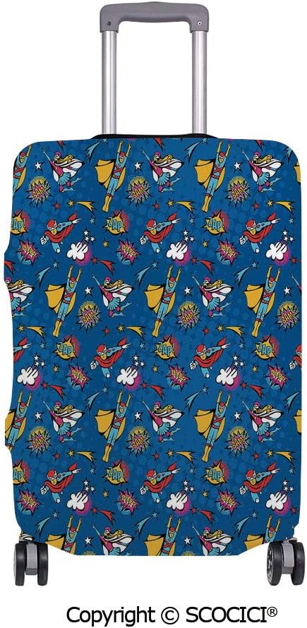 SCOCICI Anti-scratch Baggage Luggage Cover Protector Flying Superhumans Male Female Super heroine Fiction Comics Graphic Decorative Multi-function Travel Suitcase Cover (Cover ONLY, Suitcase NOT Incl