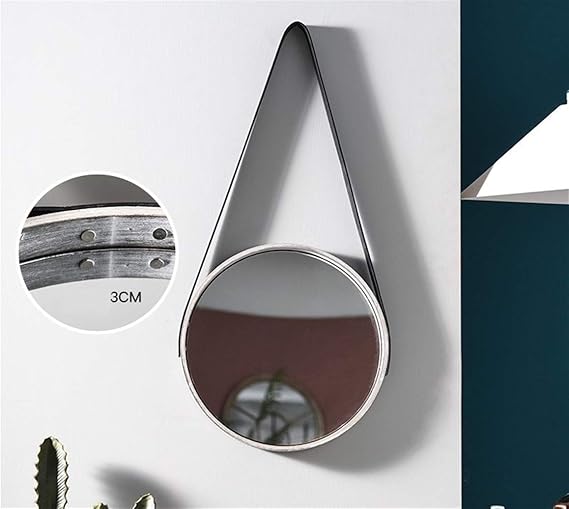 Nfudishpu Badezimmerspiegel Lederband Holzwand Runder Schminkspiegel
