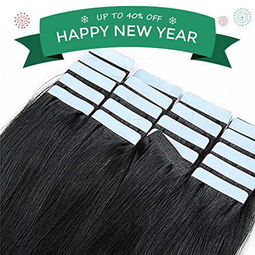 MEIEM Tape in Hair Extensions Human Hair Silky Straight Skin Weft Tape in Extensions Remy Ombre Hair 50g 20 Pcs Per Package 18Inch,Natural Black