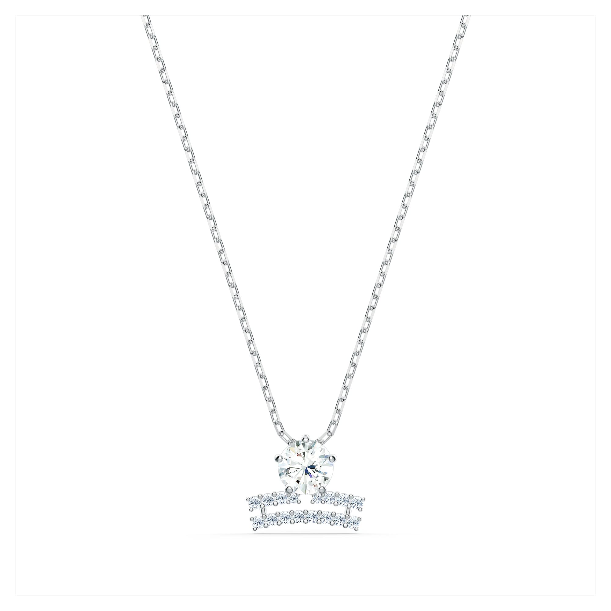 Swarovski Women's Zodiac Libra Pendant Necklace, Finely Cut Stones in White with a Mixed Metal Finished Chain and a Shimmering T-bar Coin Closure