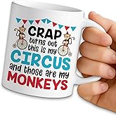 NAHMAKNE Funny Circus Coffee Mug, Crap Turns Out This is My Circus and Those are My Monkeys, 11oz Ceramic Coffee Tea Cup, Funny Mug Gifts for Coworker, Novelty Birthday Gifts for Mother Teacher Boss