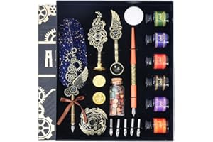 Hethrone Calligraphy Pen Set Feather Pen Ink Set Quill Pen Wax Seal Stamp Set Gift for Writing Lovers Christmas Gift (Navy)