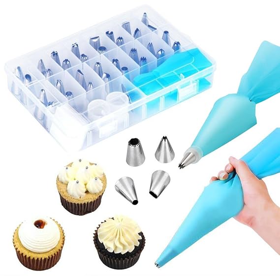 Spritztüllen Set, 38 Stücke Professionelles Set Tüllen Aufsätze, Silikon Spritzbeutel, Einwegspritzbeutel, Cakeup Förmecen fü