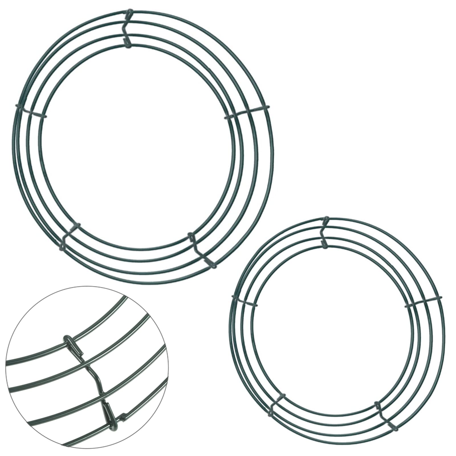 2Pack 16Inch/14Inch Green Christmas Wire Wreath Rings Round Metal Wreath Frame Making Ring Wire Wreath Form Flower Wreath Frames for DIY Floral Crafts Xmas Door/Wall Decor Wreath Making Supplies