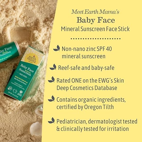 Earth Mama Baby Face Mineral Sunscreen Stick SPF 40 Reef Safe