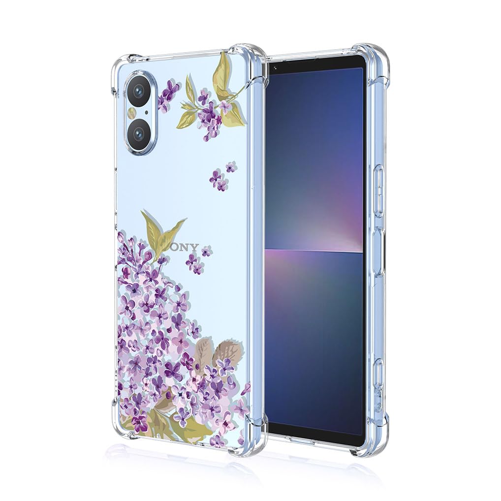 SEAHAI Case for Sony Xperia 5 V, Ultra Thin Soft Silicone Clear Back TPU Bumper Shockproof Cover Fashion Flowers Graphic Colorful Skin Slim Case - Cherry blossom