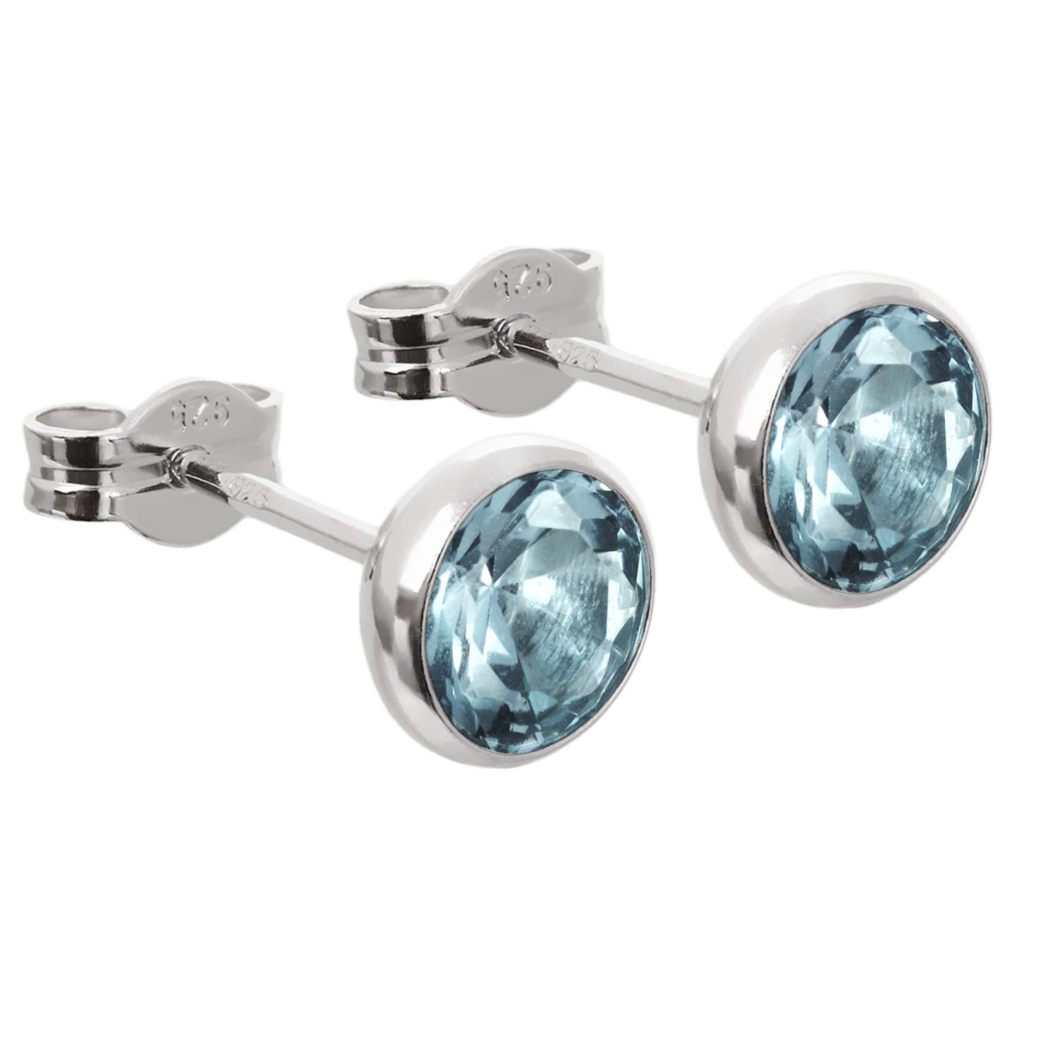 NKlaus silver pair of stud earrings cubic zirconia synth. Aqua 6,7mm 925 sterling silver ladies men 7892